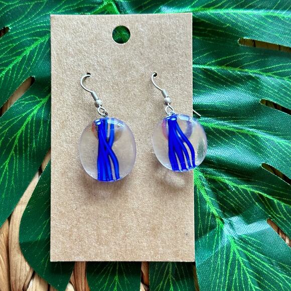 BOGO FREE CLEAR BEAD BLUE ARTSY EARRINGS - Picture 2 of 6